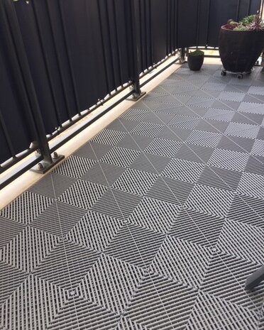 BoDeck Standard Balkonvloertegel &ndash; Open Drainage Kliktegel (PP) Weiss-Alu