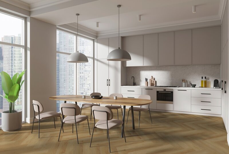 PVC plakvloer Visgraat Mercury 55 Delicate Oak Amber